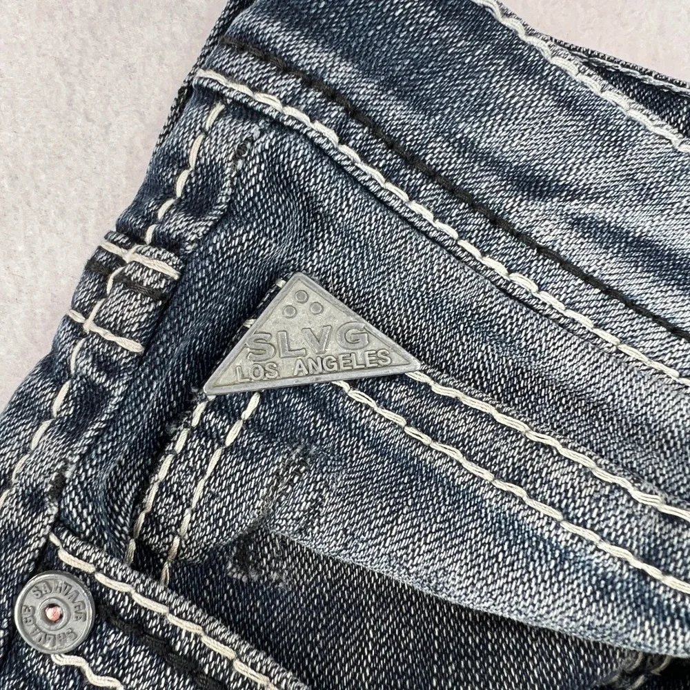 Salvage Mayhem Bootcut Distressed Denim Jeans Men 33x30 Grunge Y2K Buckle‎